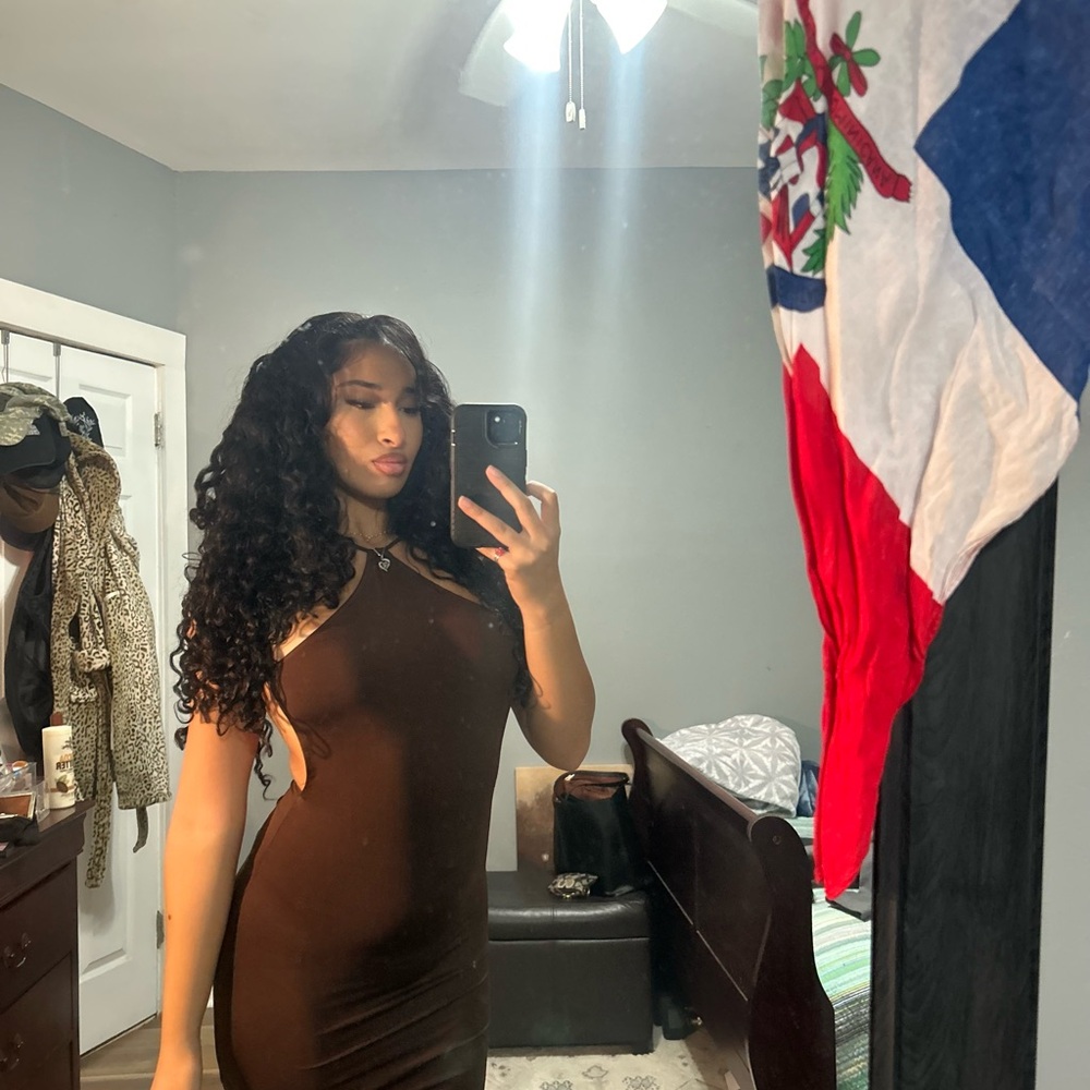 Brown One-Shoulder Dress